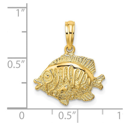 14K Gelbgold Polierter/Texturierter Fisch-Charm