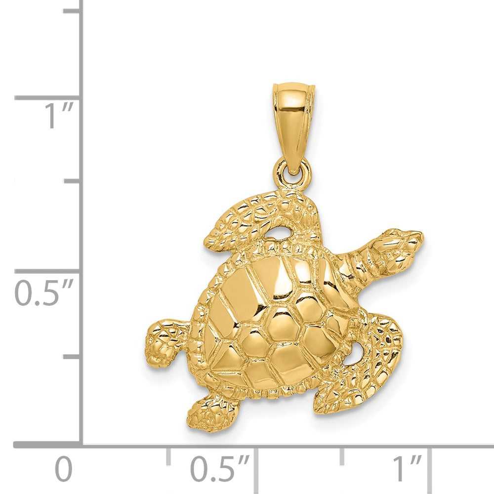 14K Gelbgold Charm Schildkröte, strukturiert