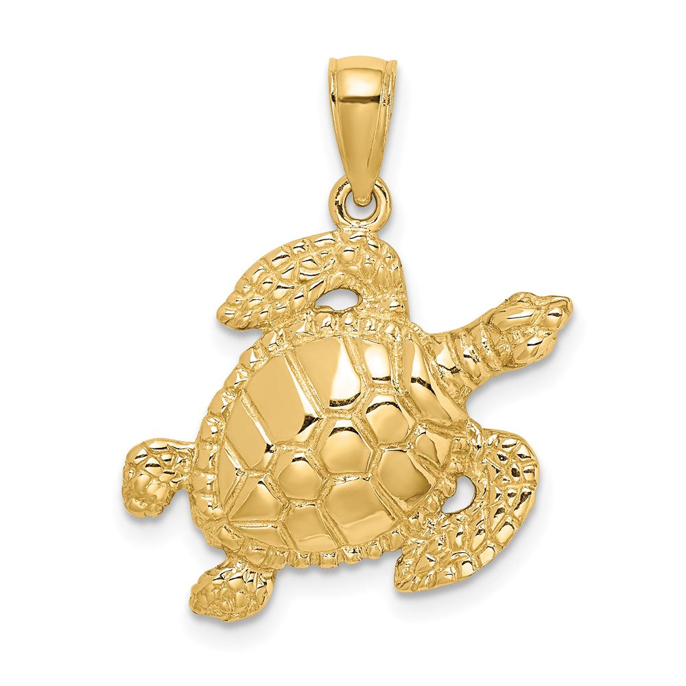 14K Gelbgold Charm Schildkröte, strukturiert