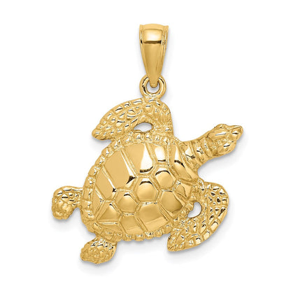 14K Gelbgold Charm Schildkröte, strukturiert
