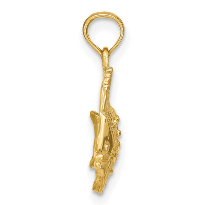 14K Gelbgold Polierter Gravierter Fisch-Charm