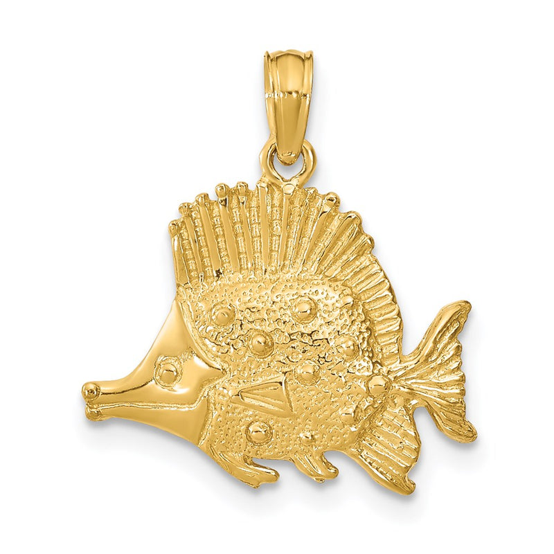 14K Gelbgold Polierter Gravierter Fisch-Charm