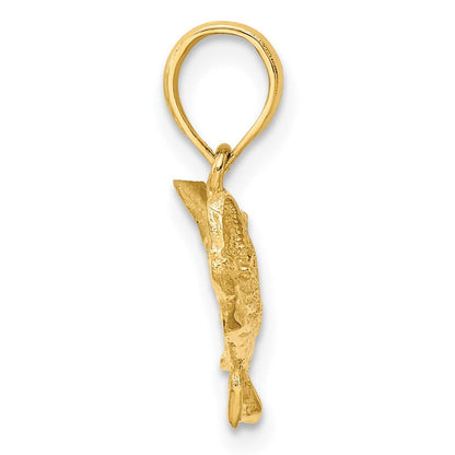 14K Gelbgold Barsch-Fisch-Charm mit erhobenem Schwanz, 2-D