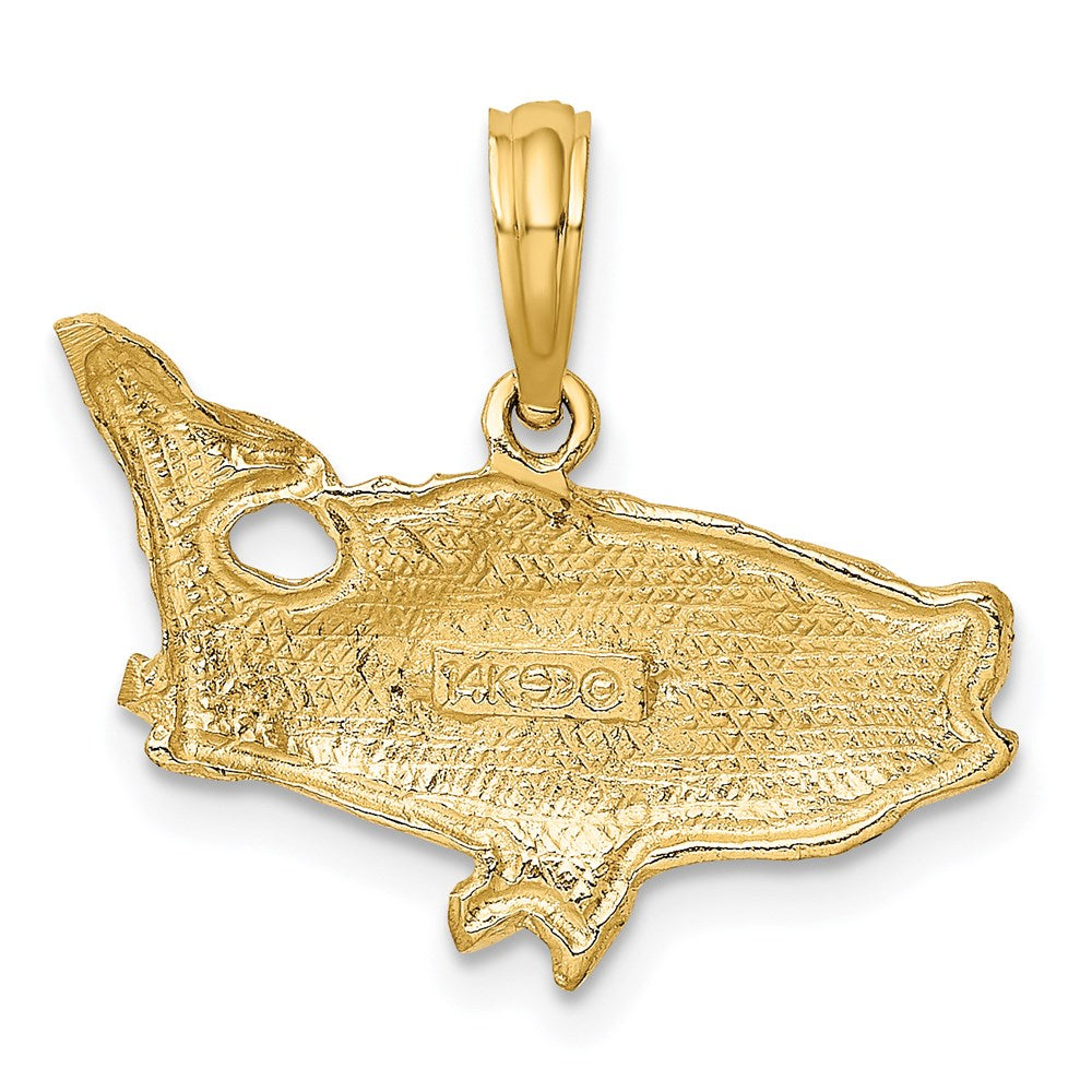 14K Gelbgold Barsch-Fisch-Charm mit erhobenem Schwanz, 2-D
