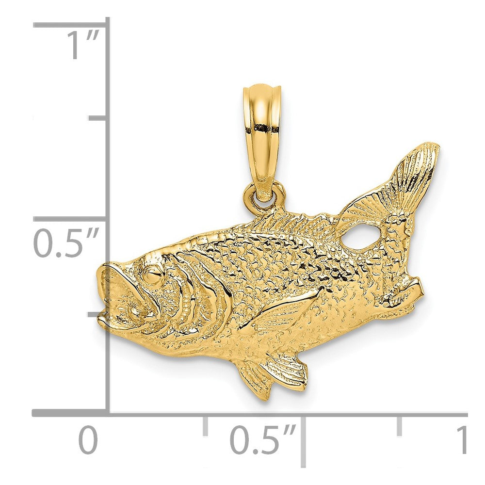 14K Gelbgold Barsch-Fisch-Charm mit erhobenem Schwanz, 2-D