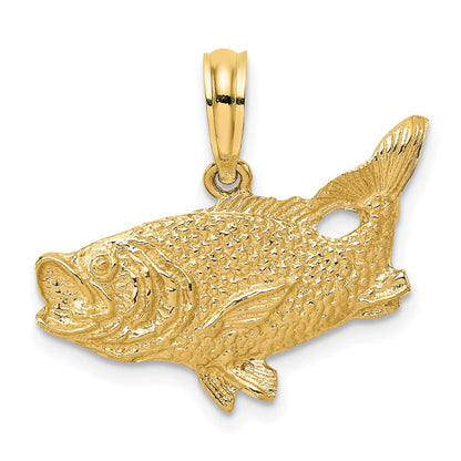 14K Gelbgold Barsch-Fisch-Charm mit erhobenem Schwanz, 2-D