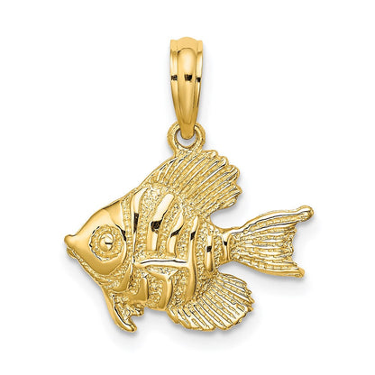 14K Gelbgold Poliert Graviert Fisch Charm