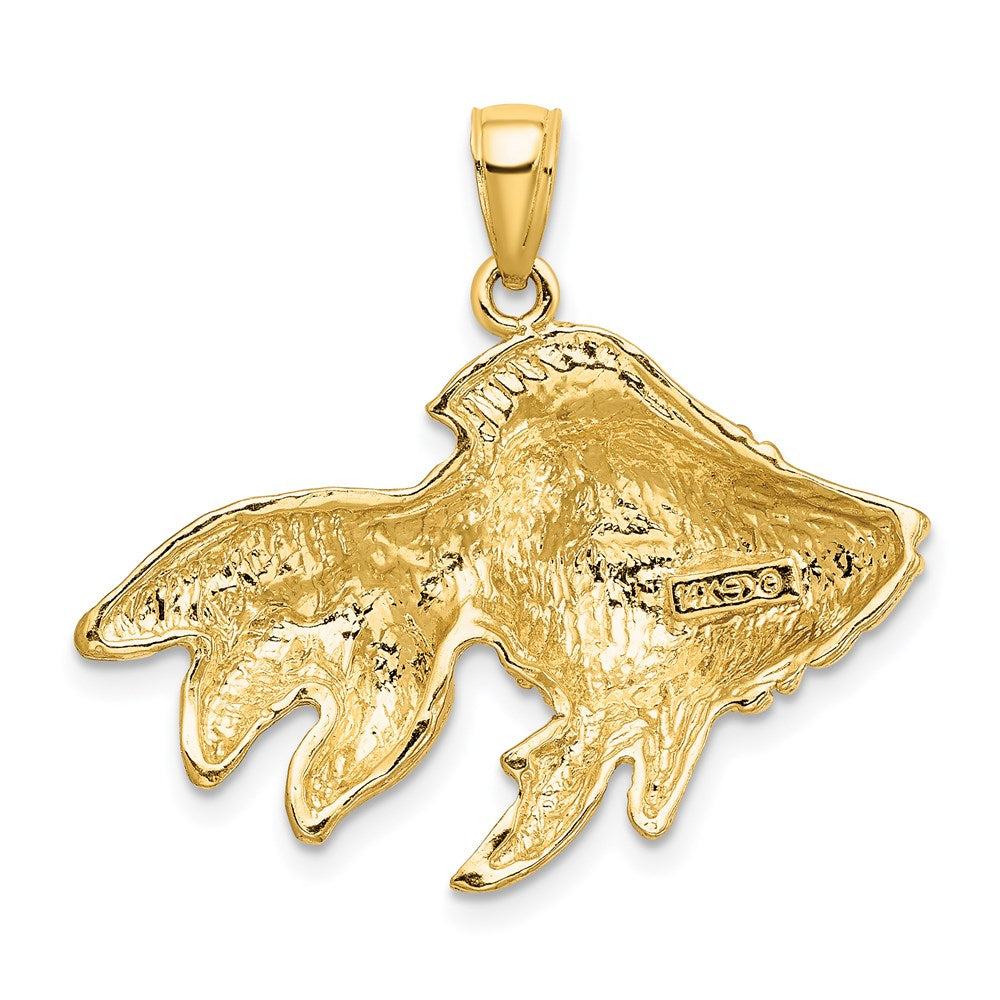 14K Gelbgold 2D & gravierter gestreifter Fisch-Charm