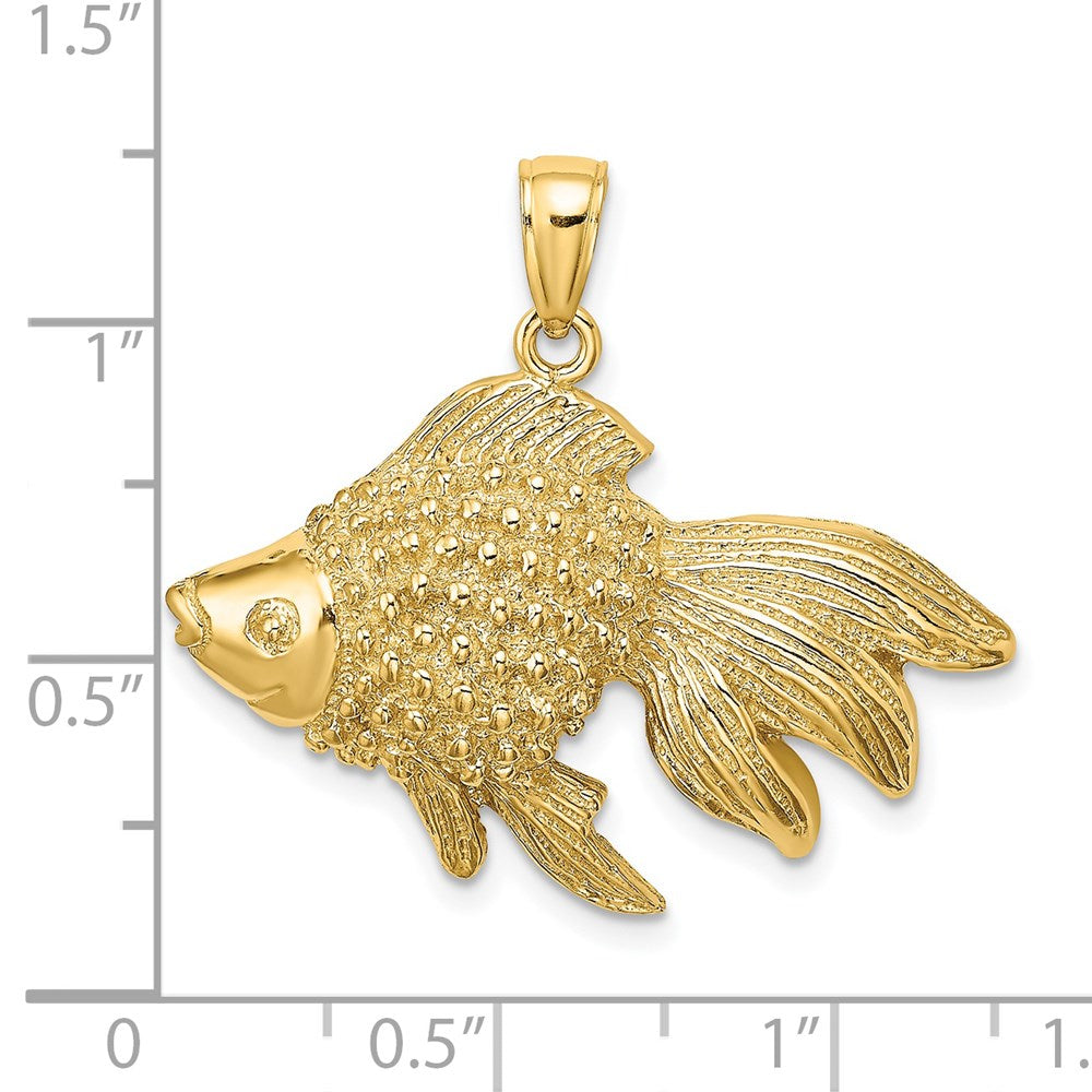 14K Gelbgold 2D & gravierter gestreifter Fisch-Charm