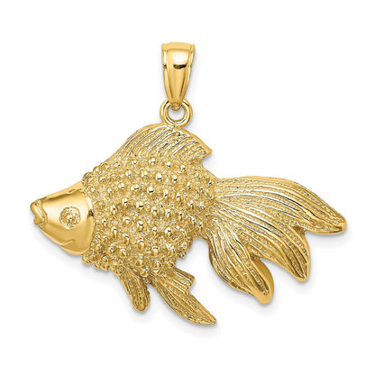 14K Gelbgold 2D & gravierter gestreifter Fisch-Charm