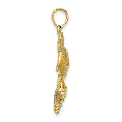 14K Gelbgold Poliert/Strukturiert Aquarium-Story-Charm