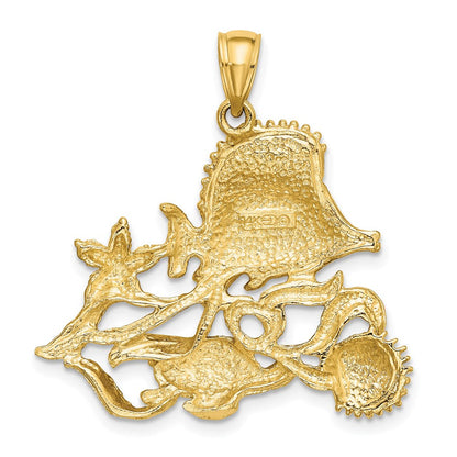 14K Gelbgold Poliert/Strukturiert Aquarium-Story-Charm
