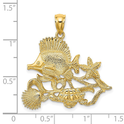14K Gelbgold Poliert/Strukturiert Aquarium-Story-Charm