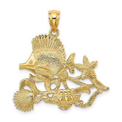 14K Gelbgold Poliert/Strukturiert Aquarium-Story-Charm