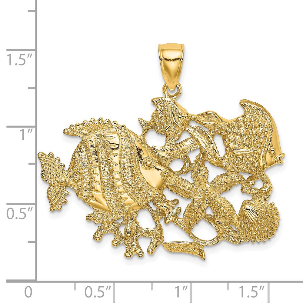 14K Gelbgold Poliert/Texturiert Aquarium-Charm