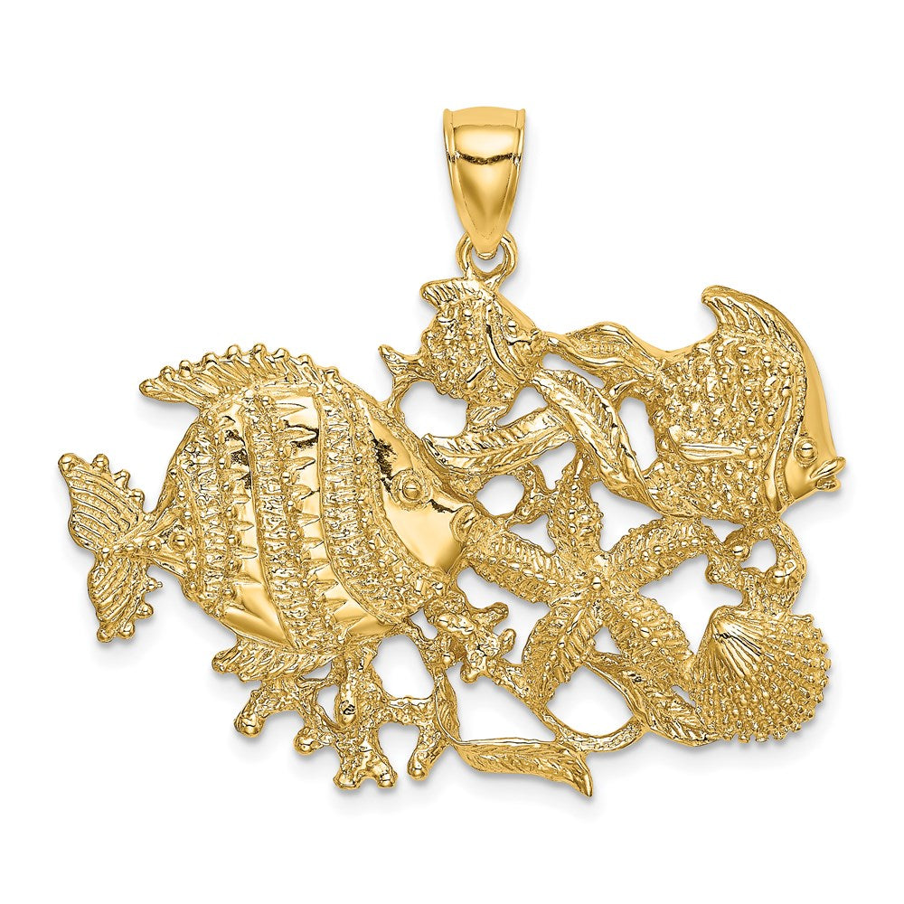 14K Gelbgold Poliert/Texturiert Aquarium-Charm