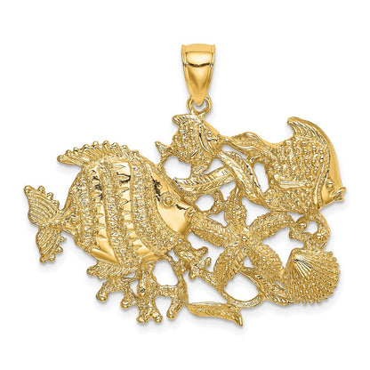 14K Gelbgold Poliert/Texturiert Aquarium-Charm