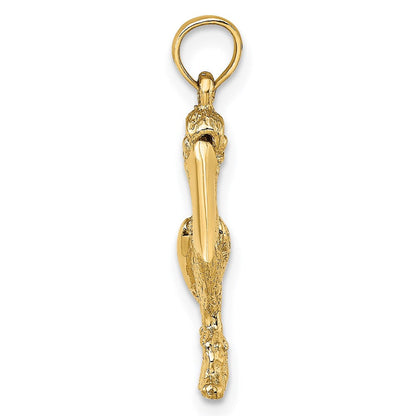 14 Karat Gelbgold 3-D Pelikan stehend mit beweglichem Schnabel Charm