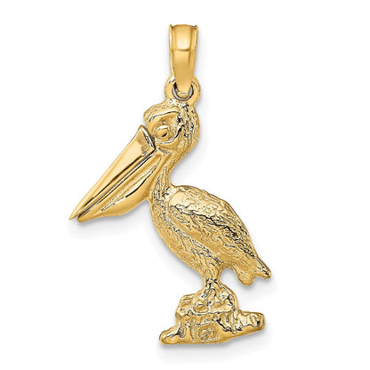 14 Karat Gelbgold 3-D Pelikan stehend mit beweglichem Schnabel Charm