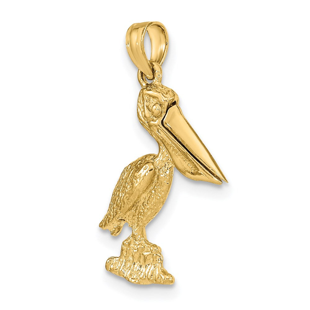 14 Karat Gelbgold 3-D Pelikan stehend mit beweglichem Schnabel Charm