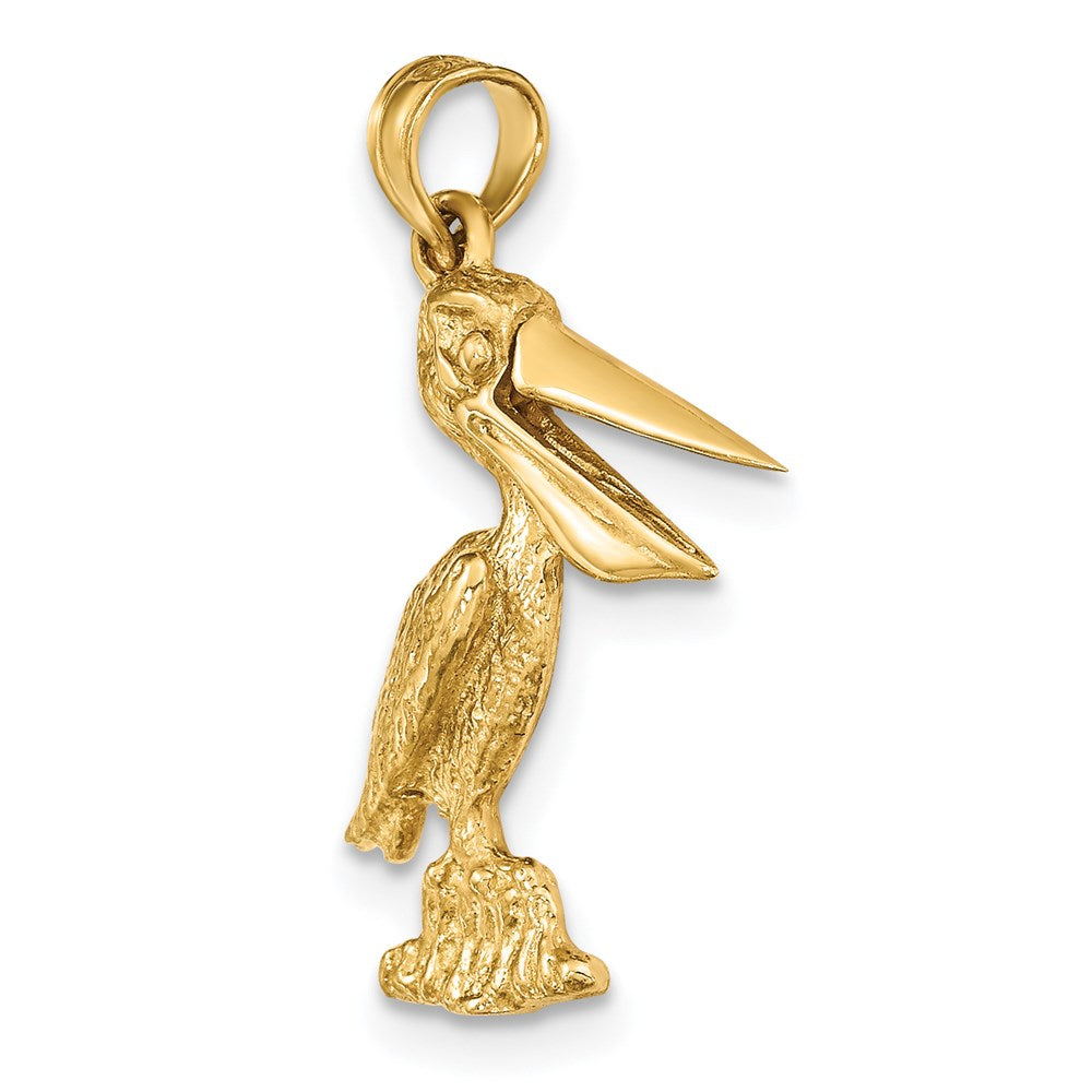 14 Karat Gelbgold 3-D Pelikan stehend mit beweglichem Schnabel Charm