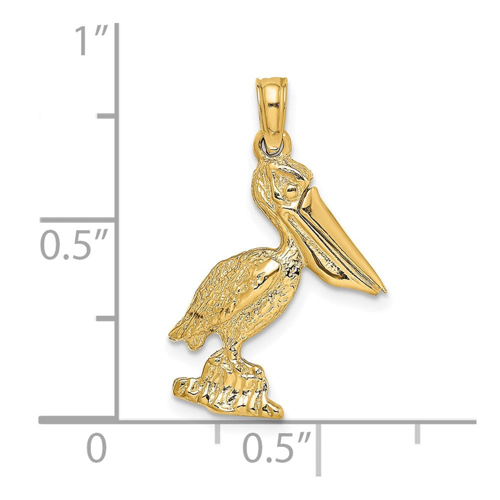 14 Karat Gelbgold 3-D Pelikan stehend mit beweglichem Schnabel Charm