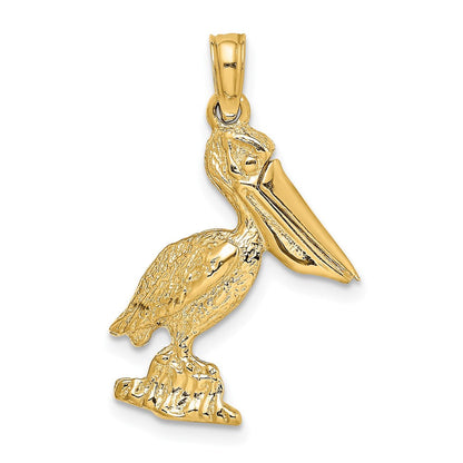 14 Karat Gelbgold 3-D Pelikan stehend mit beweglichem Schnabel Charm