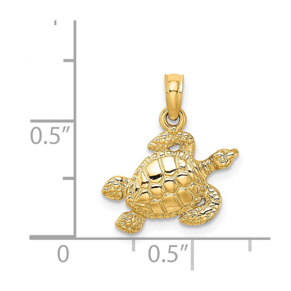 14K Gelbgold Strukturiert Meer Schildkröte Charm