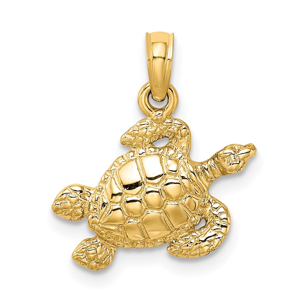 14K Gelbgold Strukturiert Meer Schildkröte Charm