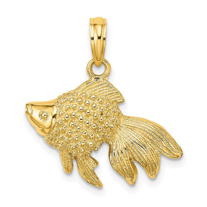 14K Gelbgold Fisch-Charm mit Struktur