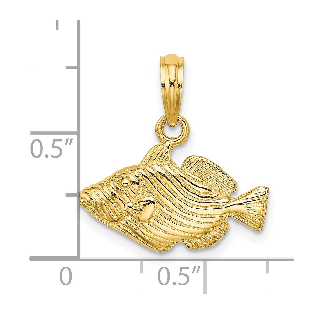 14K Gelbgold 2-D Charm "Gestreifter Fisch" mit Gravur
