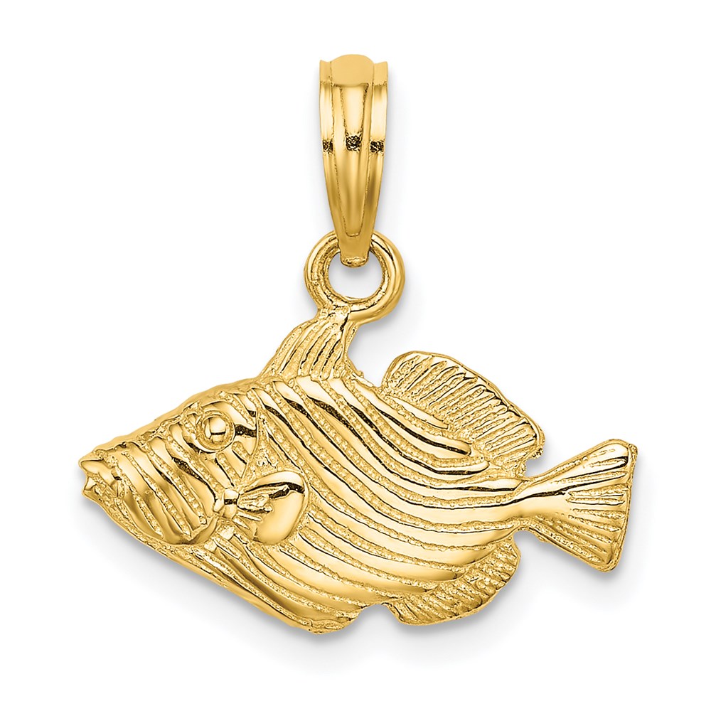 14K Gelbgold 2-D Charm "Gestreifter Fisch" mit Gravur