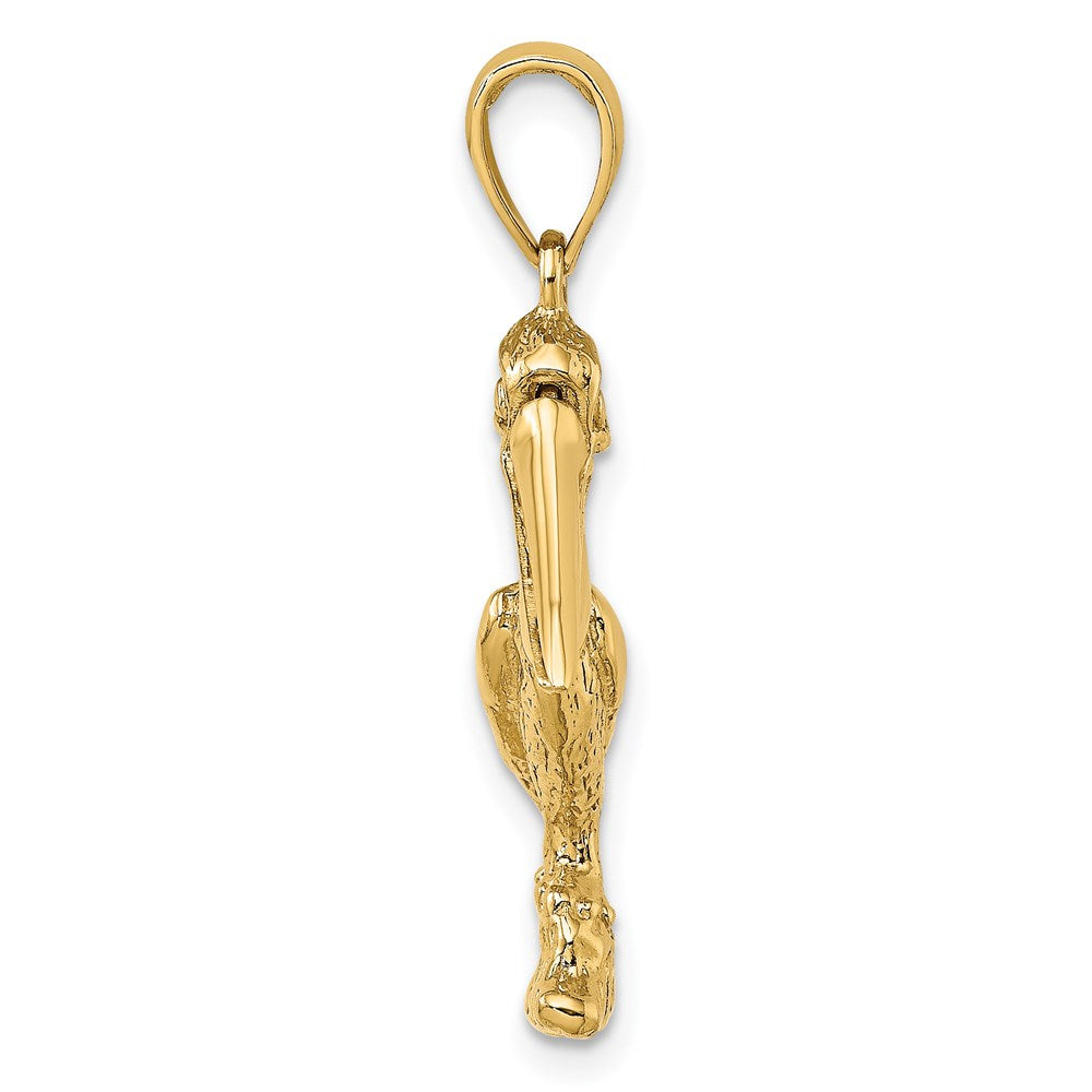 14K Gelbgold 3-D großer stehender Pelikan-Charm mit beweglichem Schnabel