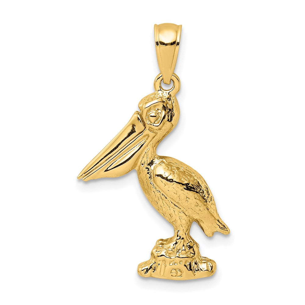 14K Gelbgold 3-D großer stehender Pelikan-Charm mit beweglichem Schnabel