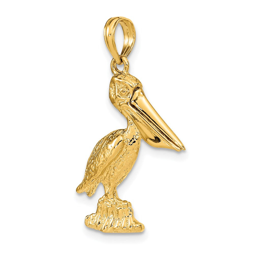 14K Gelbgold 3-D großer stehender Pelikan-Charm mit beweglichem Schnabel