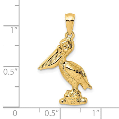 14K Gelbgold 3-D großer stehender Pelikan-Charm mit beweglichem Schnabel