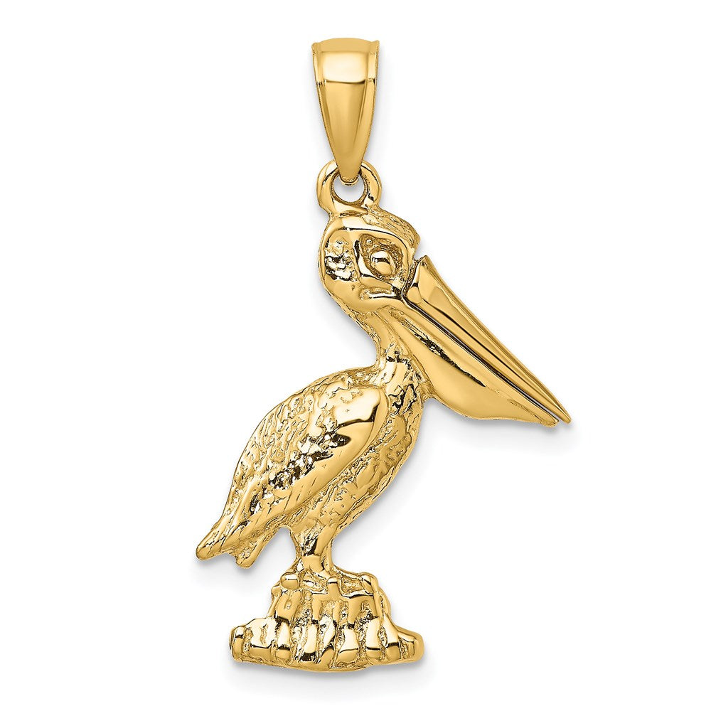 14K Gelbgold 3-D großer stehender Pelikan-Charm mit beweglichem Schnabel
