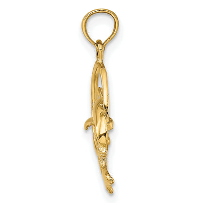 14K Gelbgold Poliert Delfin Springend Through Creole Charm