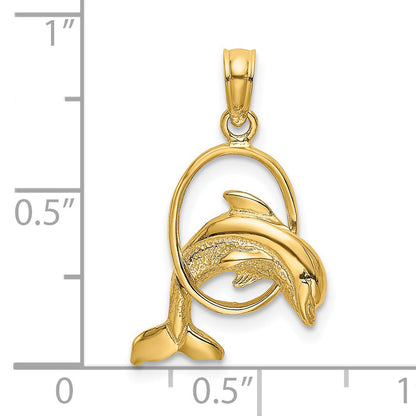14K Gelbgold Poliert Delfin Springend Through Creole Charm