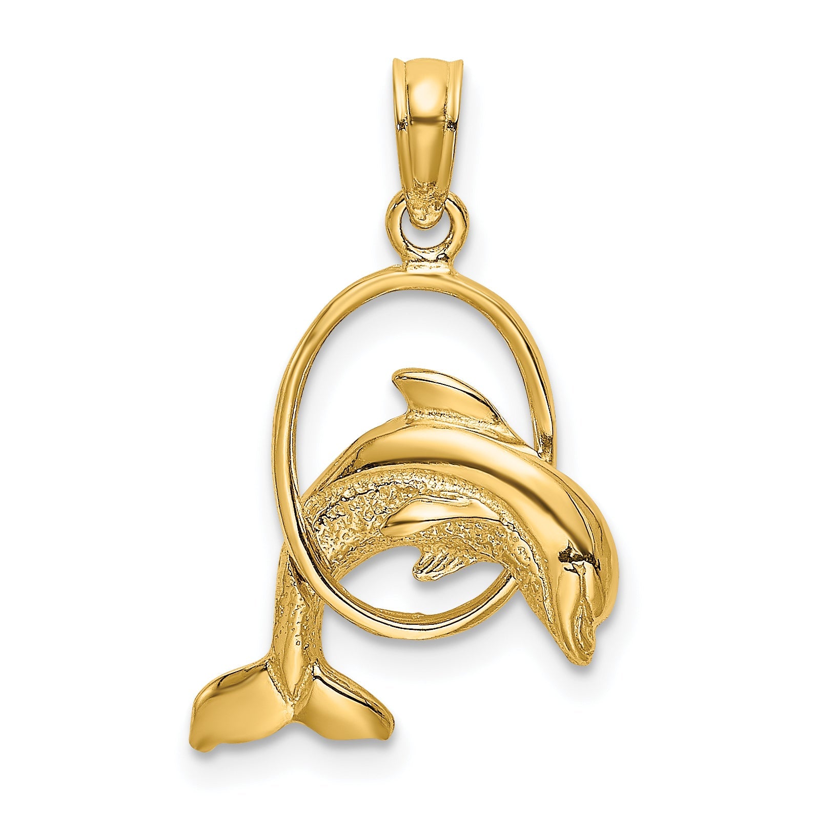 14K Gelbgold Poliert Delfin Springend Through Creole Charm