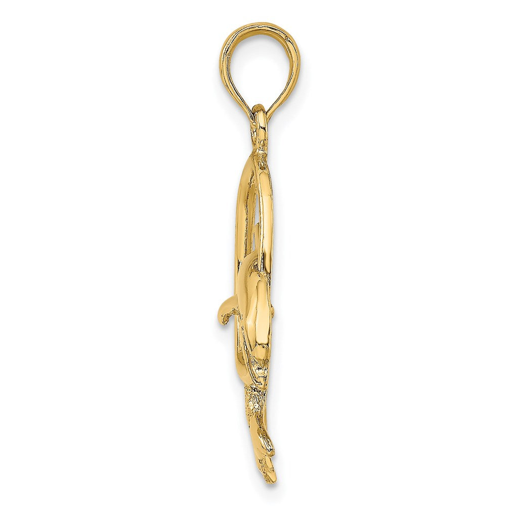 14K Gelbgold Polierter Delfin springt durch Reifen Charm