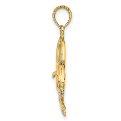 14K Gelbgold Polierter Delfin springt durch Reifen Charm