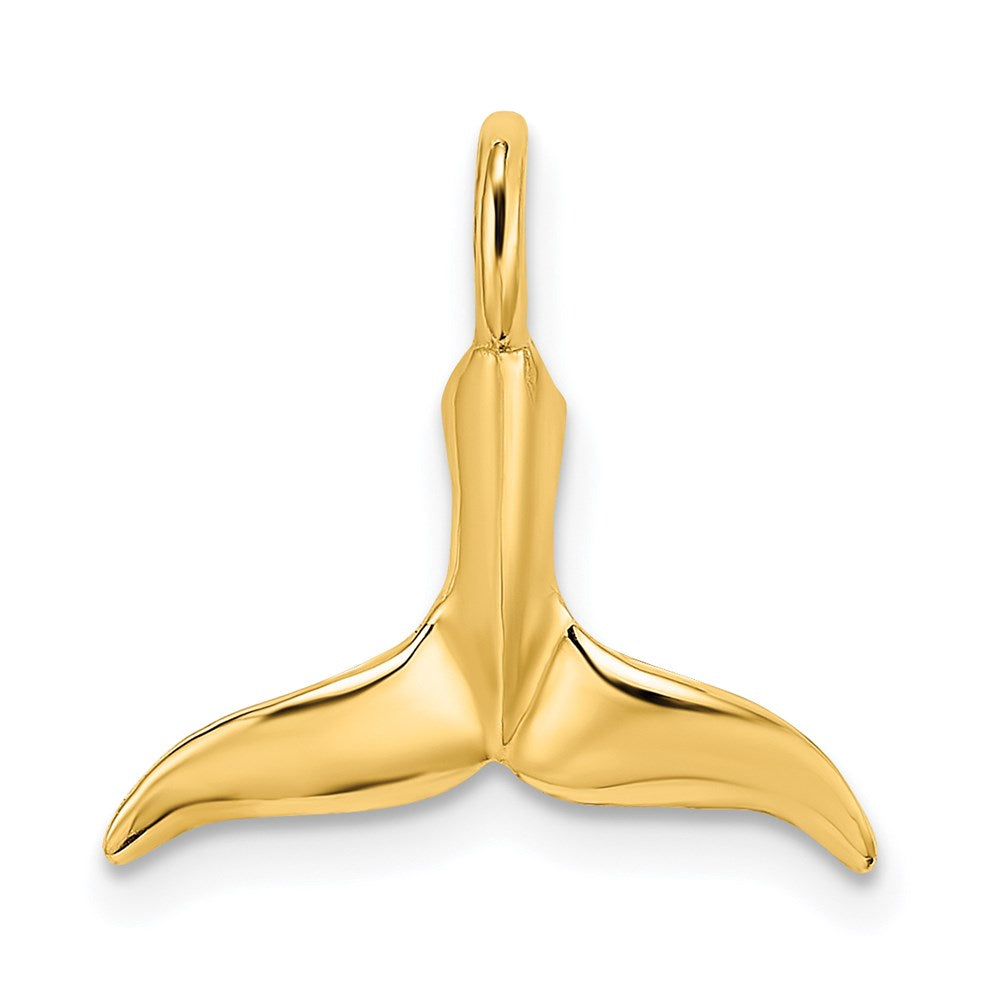 14K Gelbgold 3-d Poliert Wal Schwanz Kette Anhänger