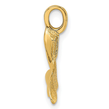14K Gelbgold 3-d Poliert Wal Schwanz Charm