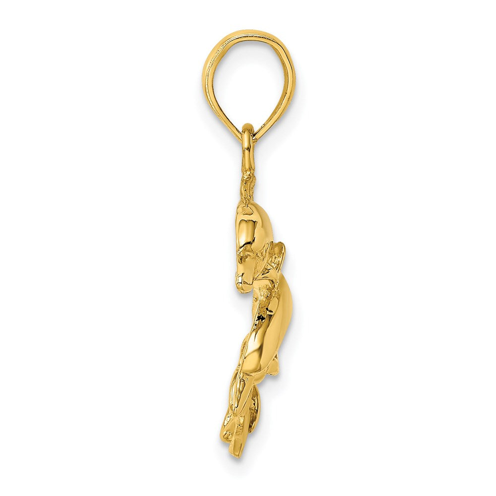 14K Gelbgold Charm mit poliert-gravierten doppelten Delfinen, 2-D