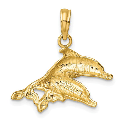 14K Gelbgold Charm mit Delfinen, poliert/graviert