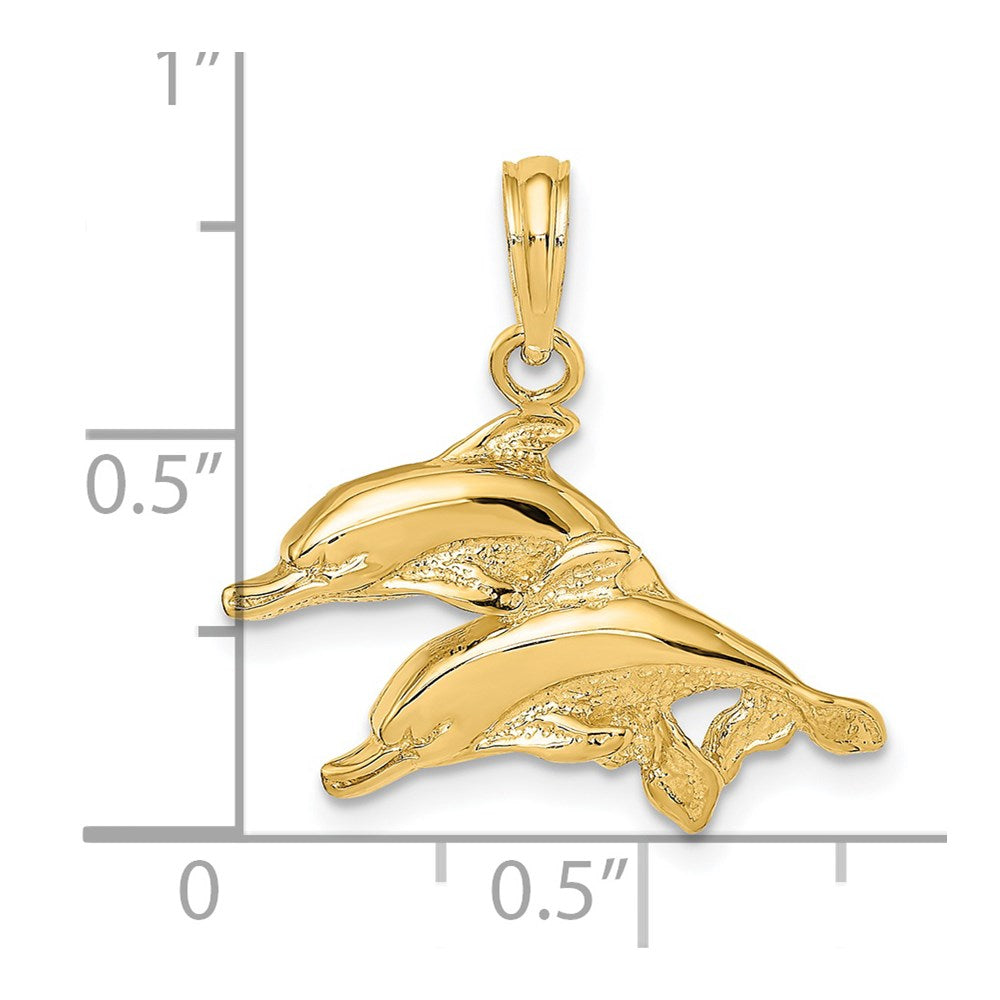 14K Gelbgold Charm mit Delfinen, poliert/graviert