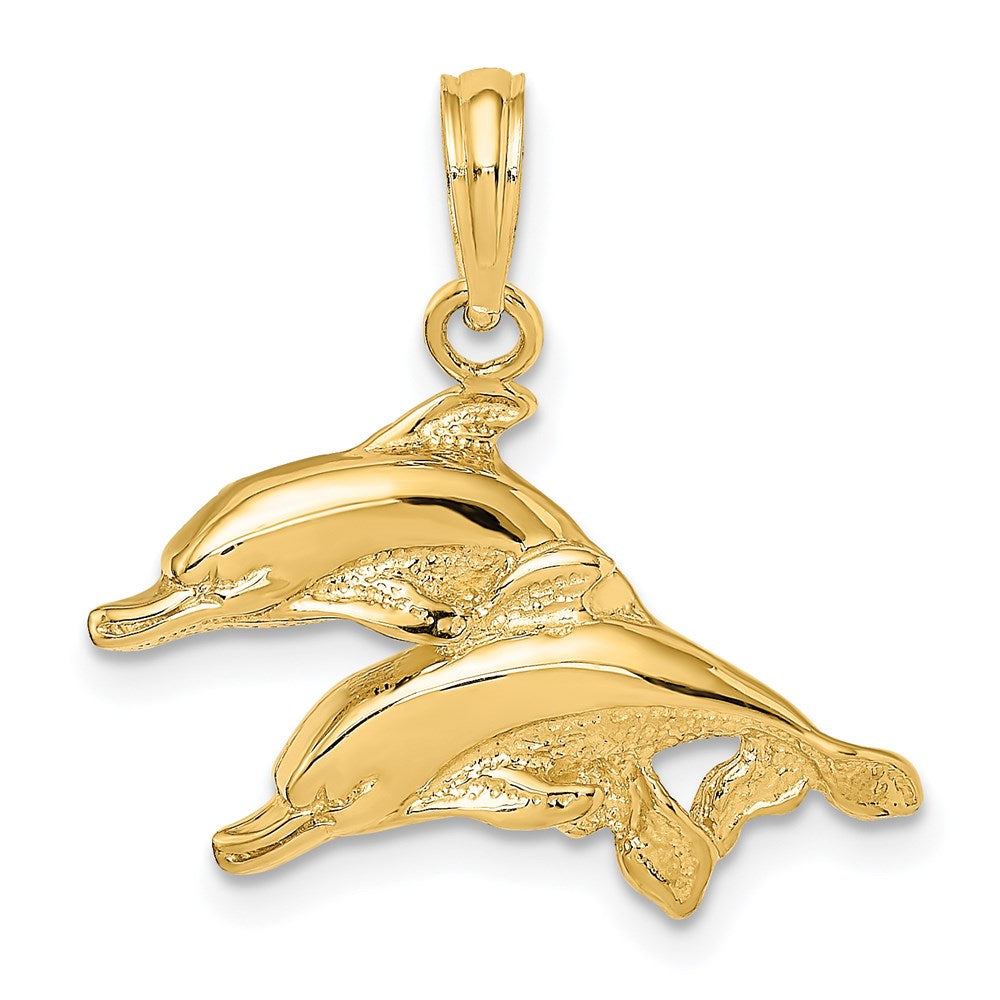 14K Gelbgold Charm mit Delfinen, poliert/graviert