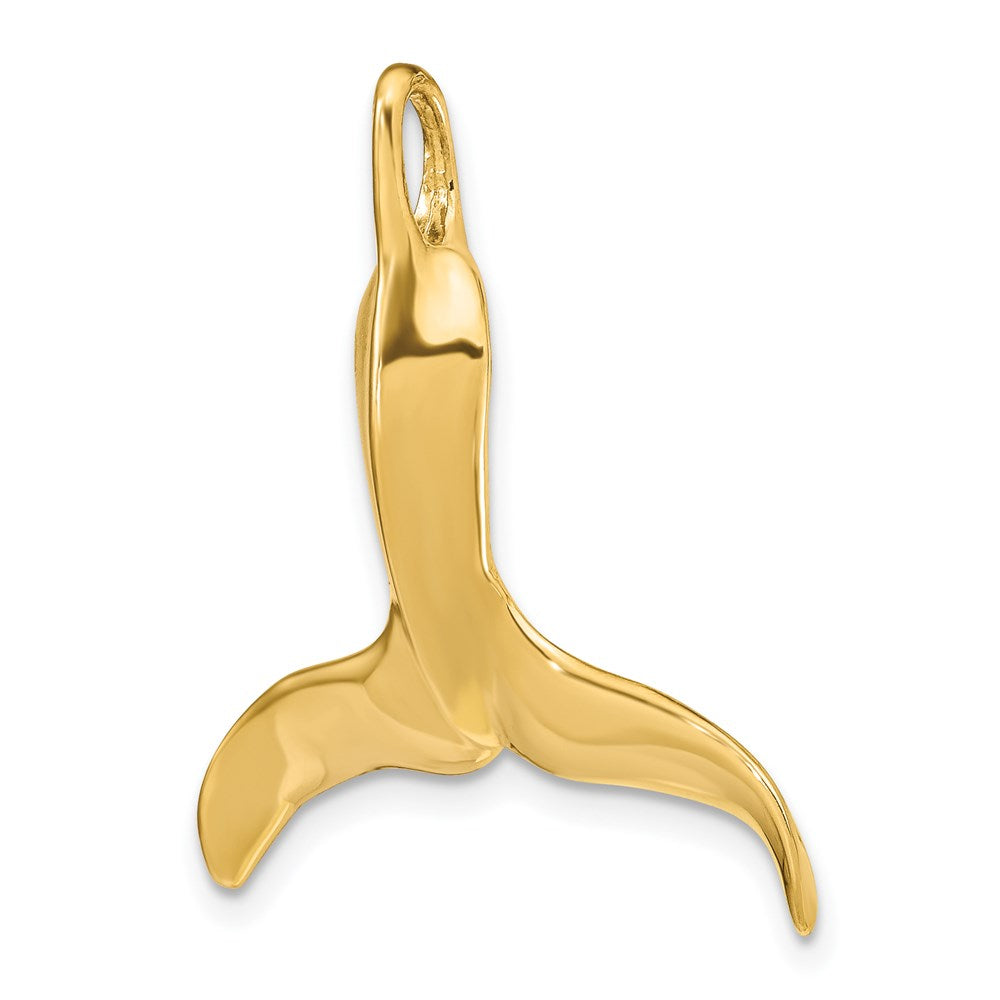 14K Gelbgold 3-d Poliert Wal Schwanz Kette Anhänger