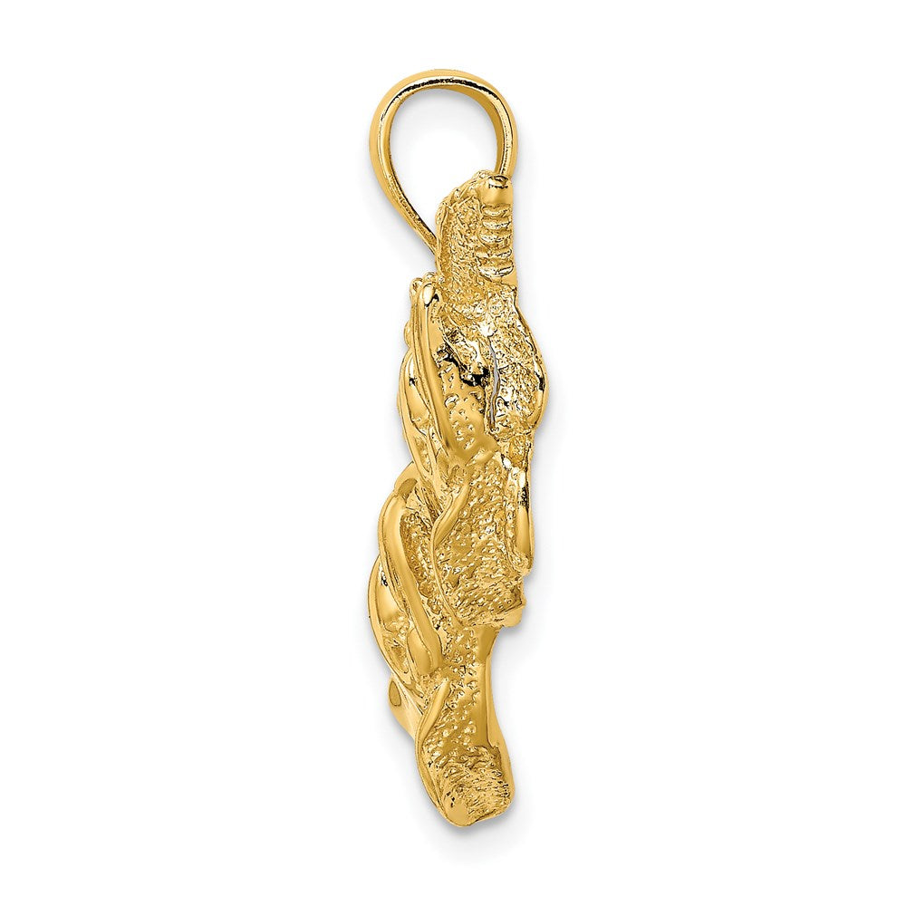 14K Gelbgold Polierter und Strukturierter Delfine-Schwimmen-mit-Seestern-Anhänger